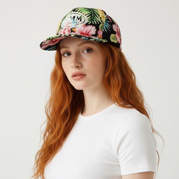 Mmm… Bitchin’ Hot Sauce Floral Black and Pink Adjustable TruckerHat Cap